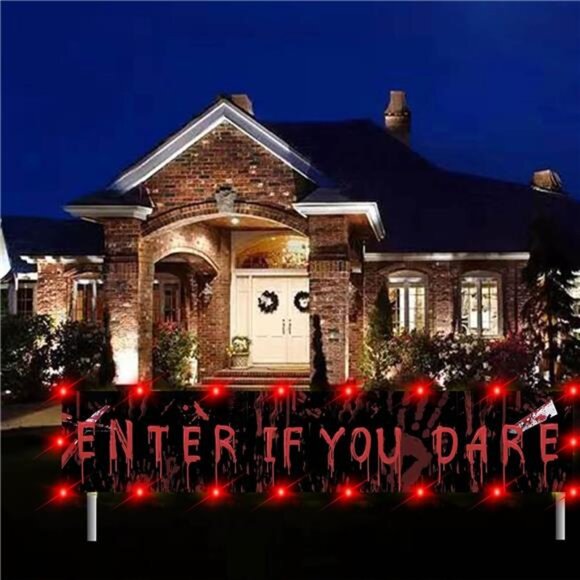 Halloween LED Banner Decoration – 118.1" x 19.6" Light-Up Scary Banner - Picture 1 of 8